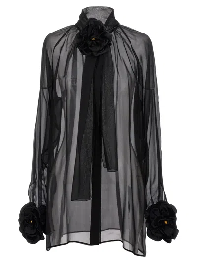 DOLCE & GABBANA BLACK ROSE CHIFFON SHIRT