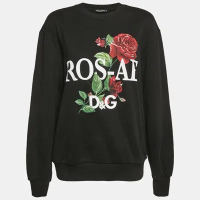 Pre-owned Dolce & Gabbana Black Rose Print Cotton Sweatshirt Xxs