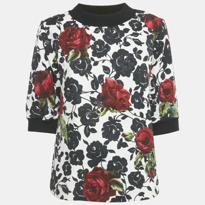 Pre-owned Dolce & Gabbana Black Rose Print Jacquard Jumper Xs