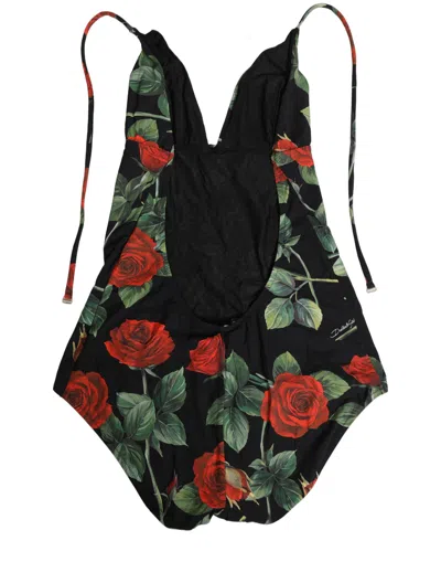 Dolce & Gabbana Black Rose Print One Piece Swimsuit Swimwear In Animal Print