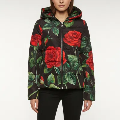 Pre-owned Dolce & Gabbana Black Rose Print Synthetic Down Jacket S