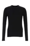 Dolce & Gabbana Men Black Ribbed Knit Crewneck Sweater With Logo Patch On The Rear In Wool Man In Black
