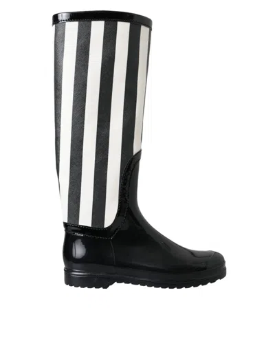 DOLCE & GABBANA BLACK RUBBER KNEE HIGH FLAT BOOTS SHOES