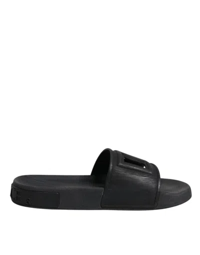 Pre-owned Dolce & Gabbana Black Rubber Slides Sandals Beachwear Women's Shoes ()