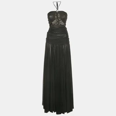 Pre-owned Dolce & Gabbana Black Ruched Mesh Halter Neck Maxi Dress S