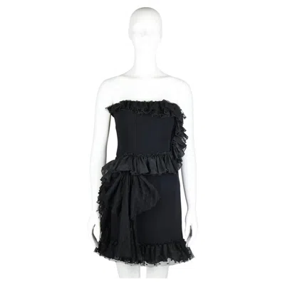 Pre-owned Dolce & Gabbana Black Ruffle Bustier Mini Dress It38, 2003/2004