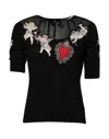 Dolce & Gabbana Black Sacred Heart Embroidered Crewneck Top In Black