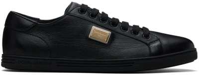 Dolce & Gabbana Black Saint Tropez Calfskin Sneakers In 80999 Nero
