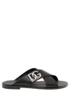 Dolce & Gabbana Black Sandals With Criss Cross Bands And Logo Detail In Leather Man