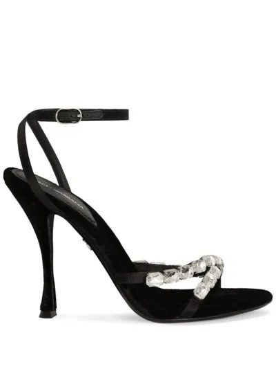 DOLCE & GABBANA DOLCE & GABBANA BLACK SANDALS WITH DELICATE ANKLE STRAP