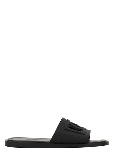 Dolce & Gabbana Black Sandals With Logo Detail In Rubber Man
