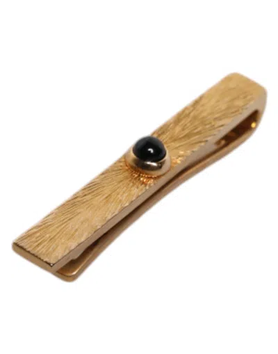Dolce & Gabbana Black Sapphire Gold Tone Brass Tie Clip Men's Bar