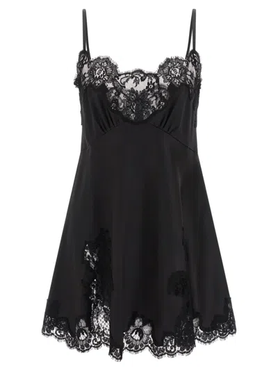DOLCE & GABBANA WOMEN BLACK SATIN AND LACE DRESS, M LUXURY DRESSES FOR WOMEN DARVEYS