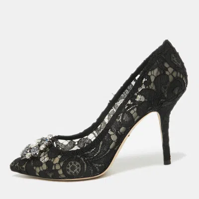 Pre-owned Dolce & Gabbana Black Satin And Mesh Bellucci Pumps Size 39