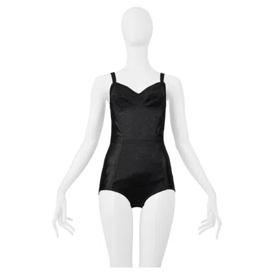 Pre-owned Dolce & Gabbana Black Satin Bodysuit With Lace Insets And Exposed Zipper