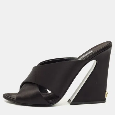 Pre-owned Dolce & Gabbana Black Satin Crisscross Slide Sandals Size 41