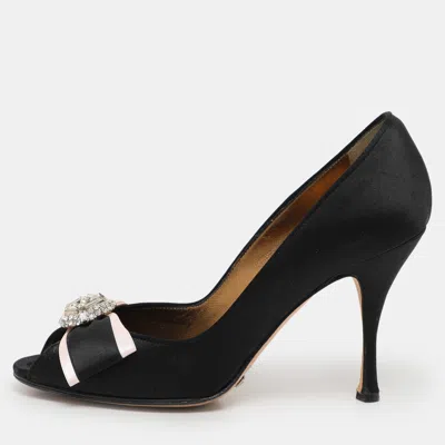 Pre-owned Dolce & Gabbana Black Satin Crystal Bow Embellished Pumps Size 36