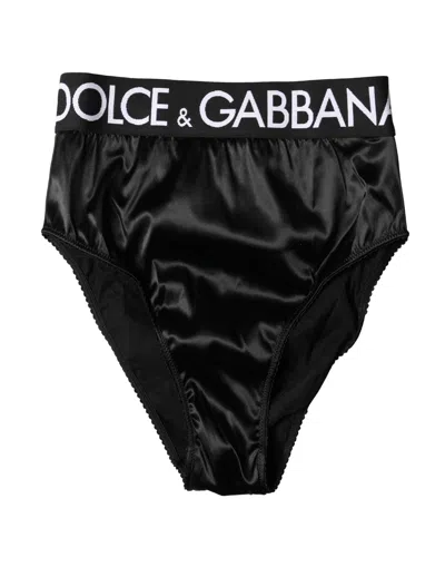 Dolce & Gabbana Black Satin High-waist Brief Logo Women Underwear