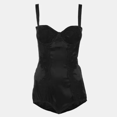 Pre-owned Dolce & Gabbana Black Satin Lace Bodysuit M