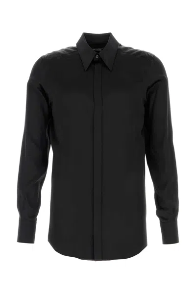Dolce & Gabbana Black Satin Martini Shirt In Multi