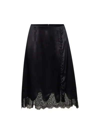 Dolce & Gabbana Black Satin Midi Skirt With Lace Inserts