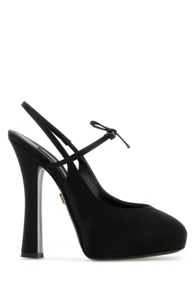 Dolce & Gabbana Vally 105 Satin Slingback Pumps In Black
