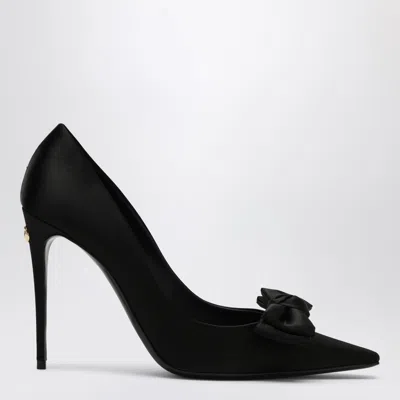 DOLCE & GABBANA BLACK SATIN PUMPS WITH BOW