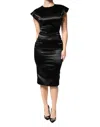 Dolce & Gabbana Black Satin Sheath Midi Cap Sleeves Dress In Black