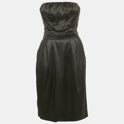 Pre-owned Dolce & Gabbana Black Satin Strapless Short Dress S
