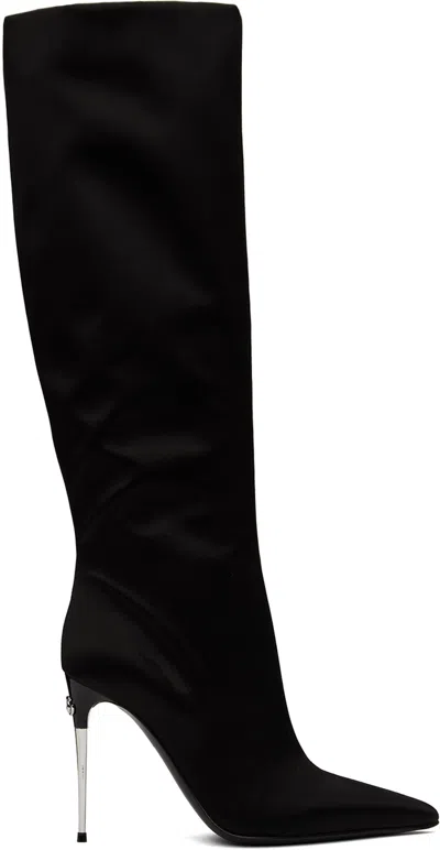 Dolce & Gabbana Black Satin Tall Boots In 80999 Nero