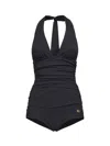 Dolce & Gabbana Women Black Sensitive Fabric Draped One-piece Swimsuit In Black