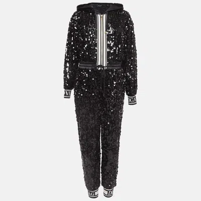 Pre-owned Dolce & Gabbana Black Sequin And Mesh Hooded Jumpsuit S