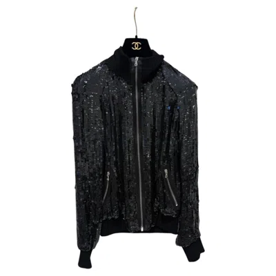 Pre-owned Dolce & Gabbana Black Sequin Bomber Jacket It 38 With Silk Lining