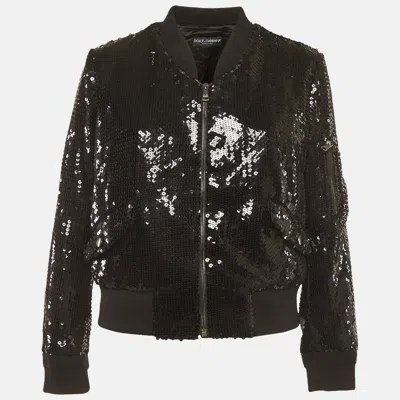 Pre-owned Dolce & Gabbana Black Sequin Bomber Jacket M