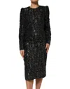 Dolce & Gabbana Black Sequin Bouclé Tweed Sheath Dress In Black