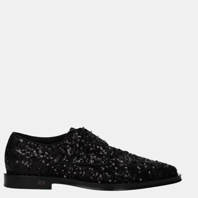 Pre-owned Dolce & Gabbana Black Sequin Derby Shoes Size Us 7 Eu 37.5