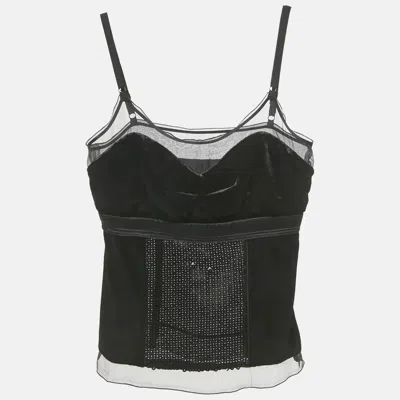 Pre-owned Dolce & Gabbana Black Sequin Detail Velvet Spaghetti Top S