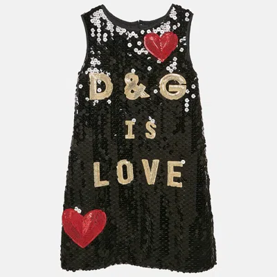 Pre-owned Dolce & Gabbana Black Sequin Logo Applique Detail Sleeveless Dress 5 Yrs