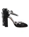 Dolce & Gabbana Black Sequined Ankle Strap Sandals Shoes In Black