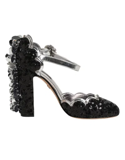 DOLCE & GABBANA BLACK SEQUINED ANKLE STRAP SANDALS SHOES
