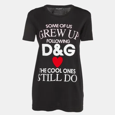 Pre-owned Dolce & Gabbana Black Sequined Cotton Crew Neck T-shirt S