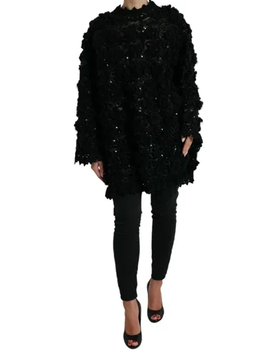 DOLCE & GABBANA DOLCE & GABBANA BLACK SEQUINED EMBELLISHED PULLOVER WOMEN'S SWEATER