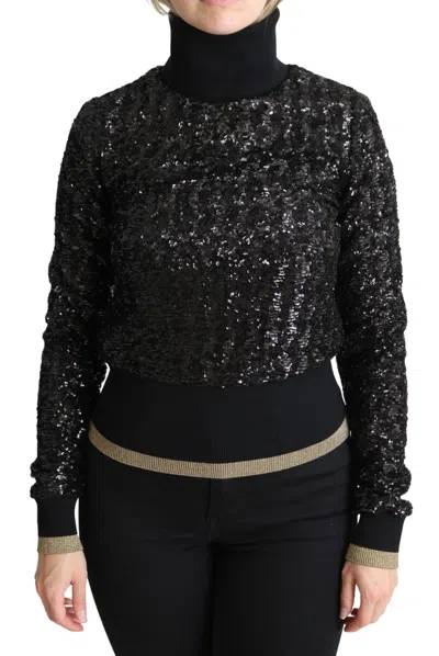 Dolce & Gabbana Black Sequined Knitted Turtle Neck Women's Sweater