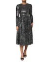 Dolce & Gabbana Black Sequined Long Sleeves Midi A-line  Dress In Gray