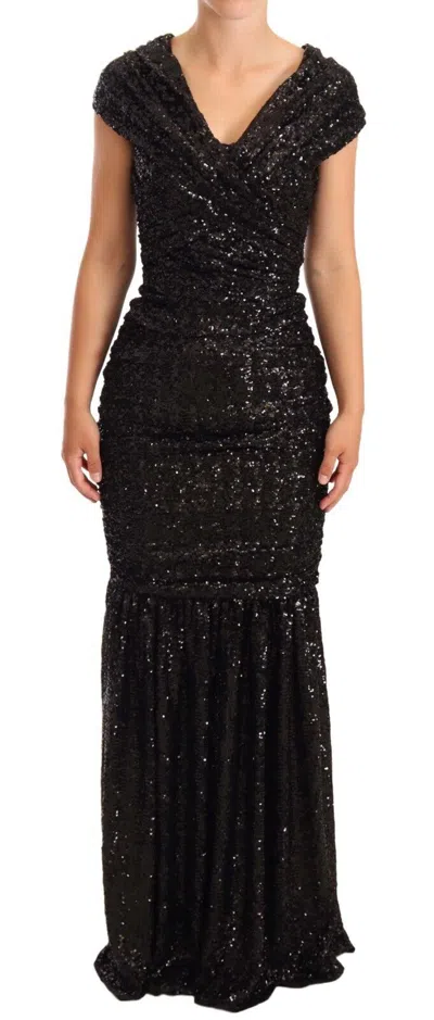 Dolce & Gabbana Black Sequined Open Shoulder Long Gown Women's Dress