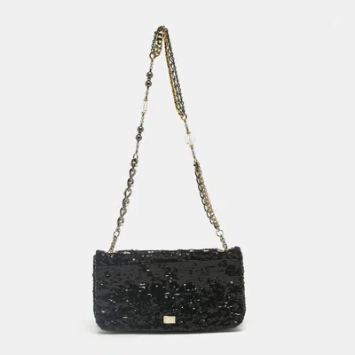 Pre-owned Dolce & Gabbana Black Sequins Miss Charles Shoulder Bag