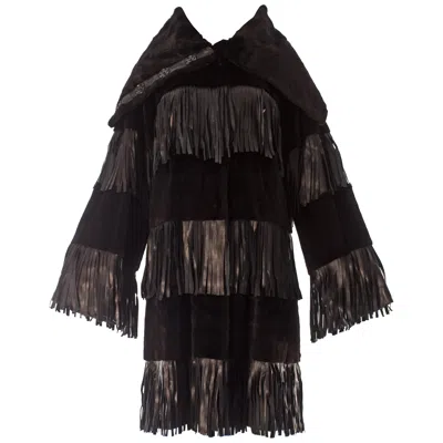 Pre-owned Dolce & Gabbana Black Sheared Fur Coat With Leather Fringe, Fw 2003