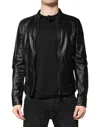 Dolce & Gabbana Black Sheep Leather Biker Full Zip Jacket In Black