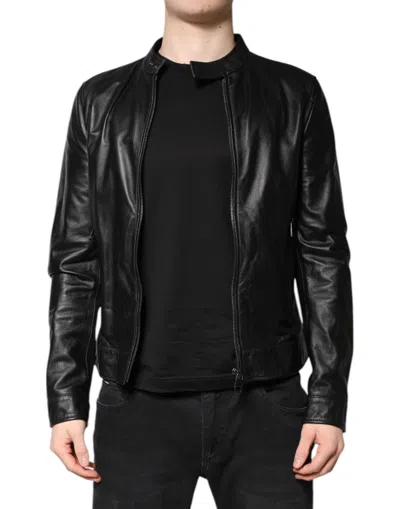 DOLCE & GABBANA DOLCE & GABBANA BLACK SHEEP LEATHER BIKER FULL ZIP MEN'S JACKET
