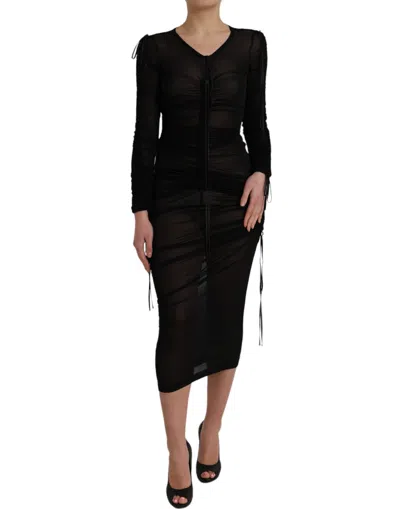 Dolce & Gabbana Sheer Bodycon Sheath Midi Dress Mesh In Black